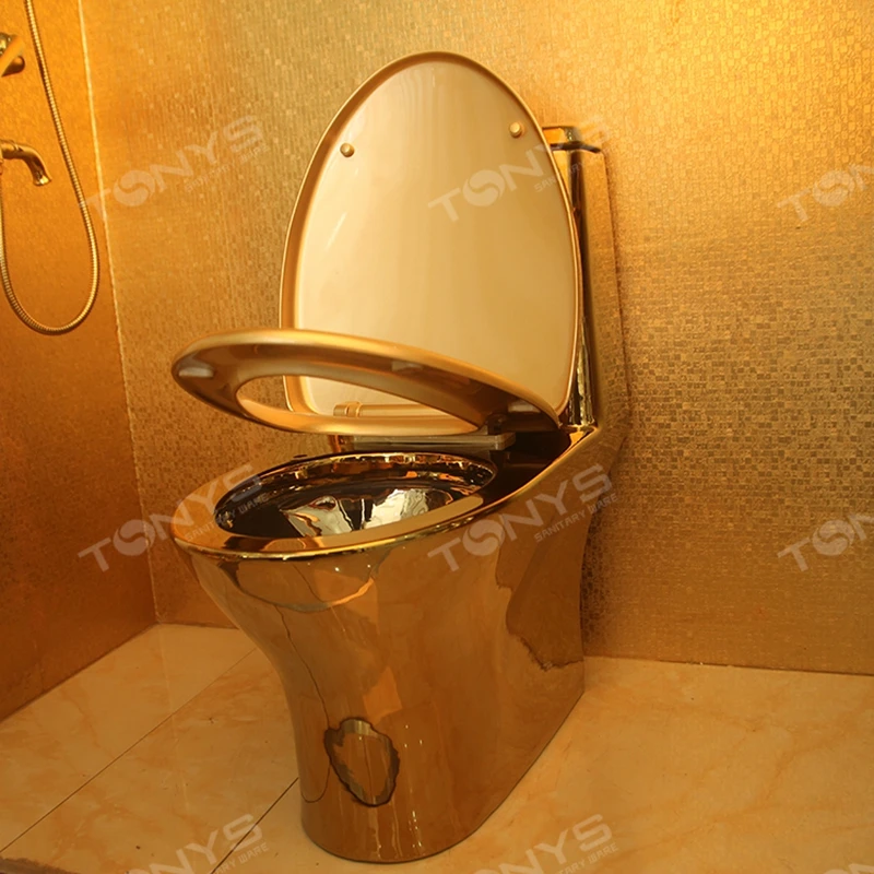 Household Ceramic Gold Color Toilets One Piece Seat Toilet Siphon
