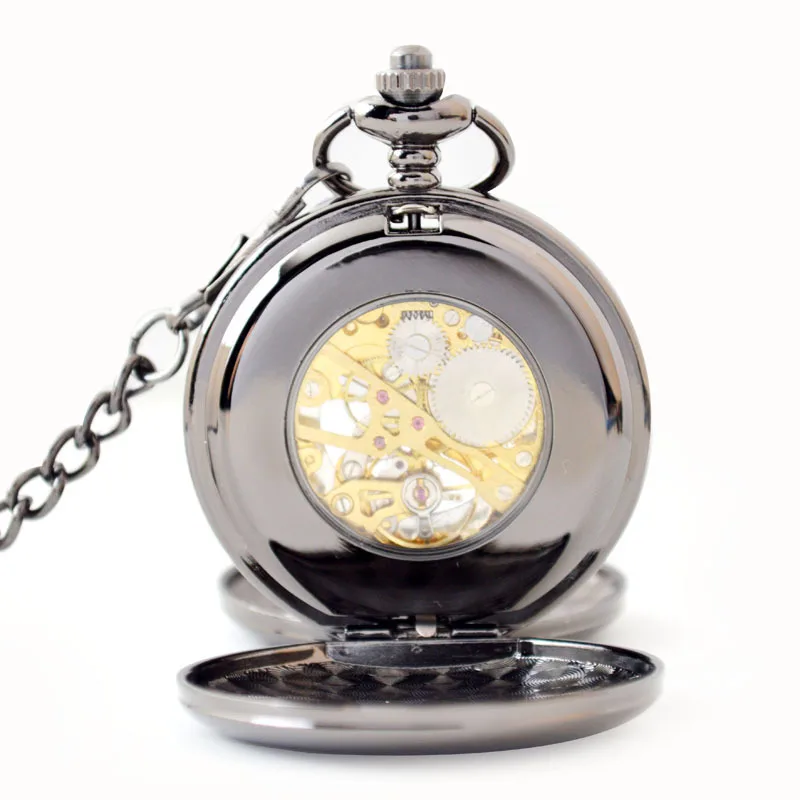 ساعة جيب ميكانيكية سوداء أنيقة للرياح