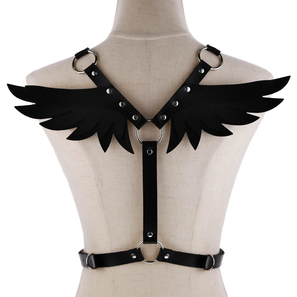 

Europe and America Leather Angel Wing Sling Set Women's Leather Jacket Bound Body Belt Shoulder Strap Waist Belt