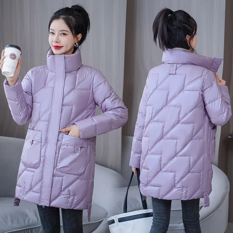 

Women Parker Winter 2023 New Korean Mid Long Down Cotton Jacket Fashion Thicken Warm Casual 's Overcoat Outwear Woman