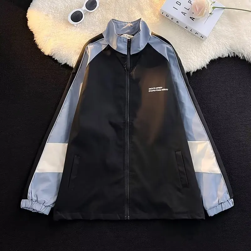 

Hip Hop Mens Windbreaker Jacket Spring Patchwork Color Block Sportswear Coats Women Fashion Loose Thin Varsity Jackets Clothing