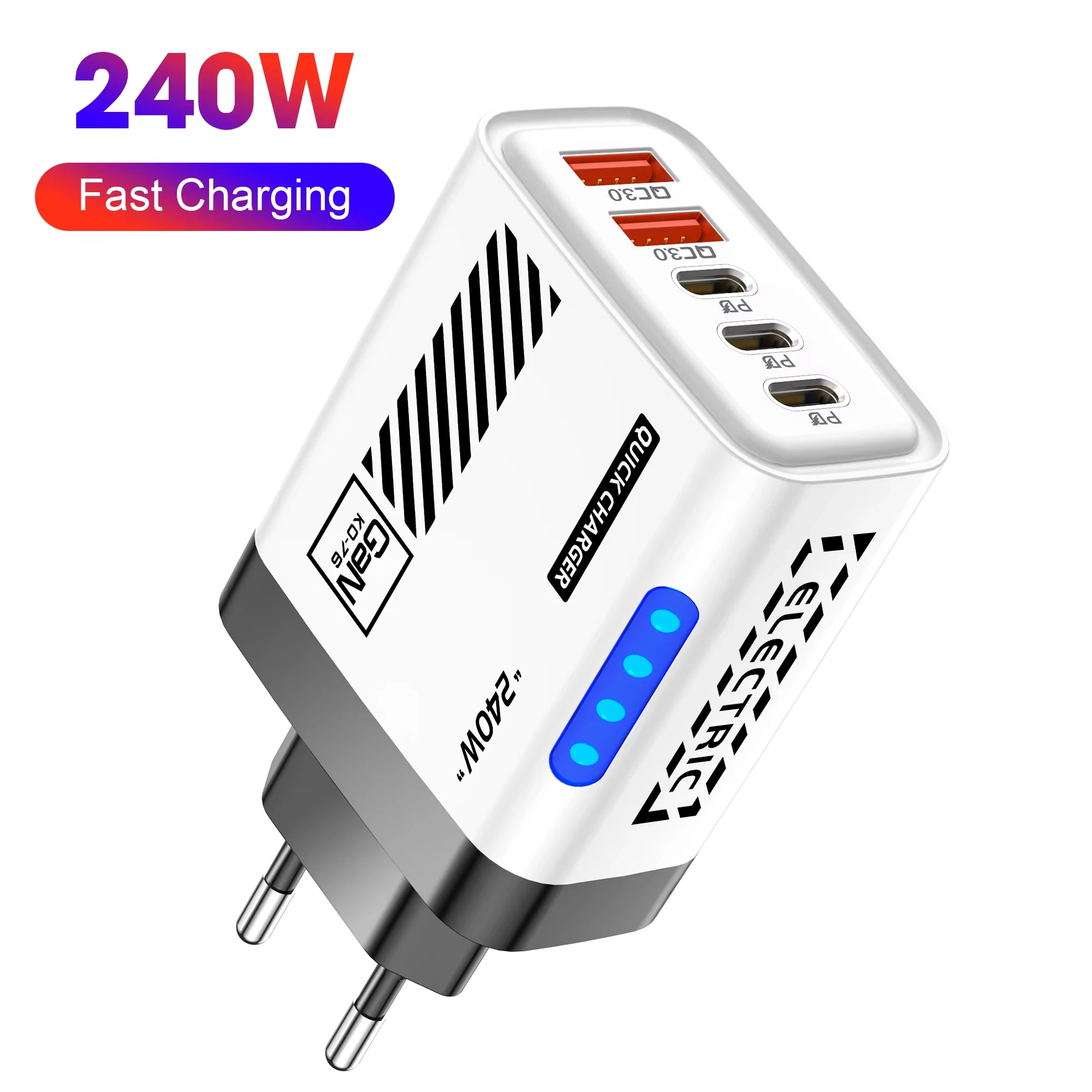 5 Port GaN USB C Charger 240W PD Fast Charger Phone Adapter Wall Charger For iPhone Samsung Xiaomi Huawei Fast Charging Plug 1