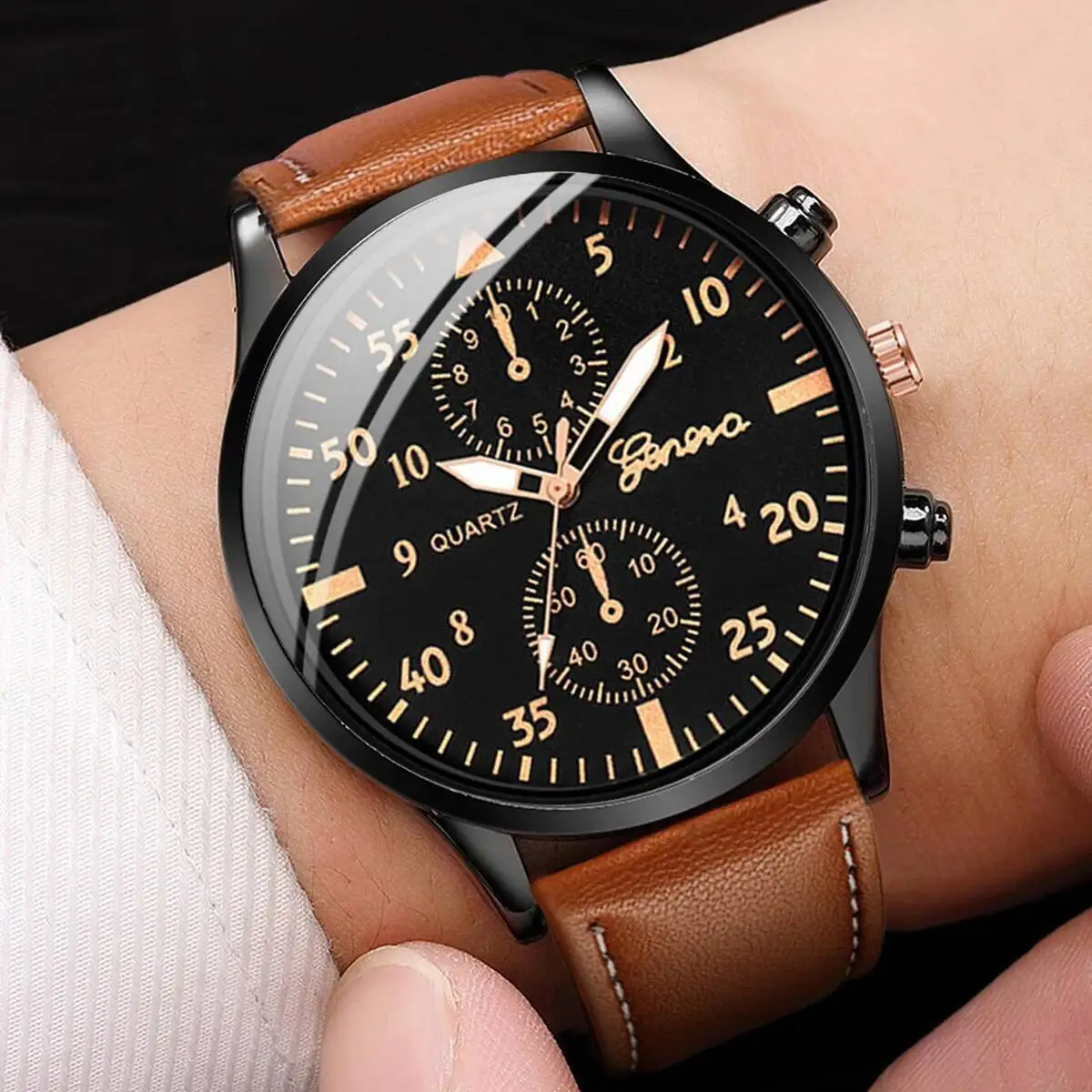 4PCS/Set Fashion Men's Business Watches Casual Leather Strap Quartz Wristwatches Vintage Bracelets Set Reloj Hombre（Without Box）