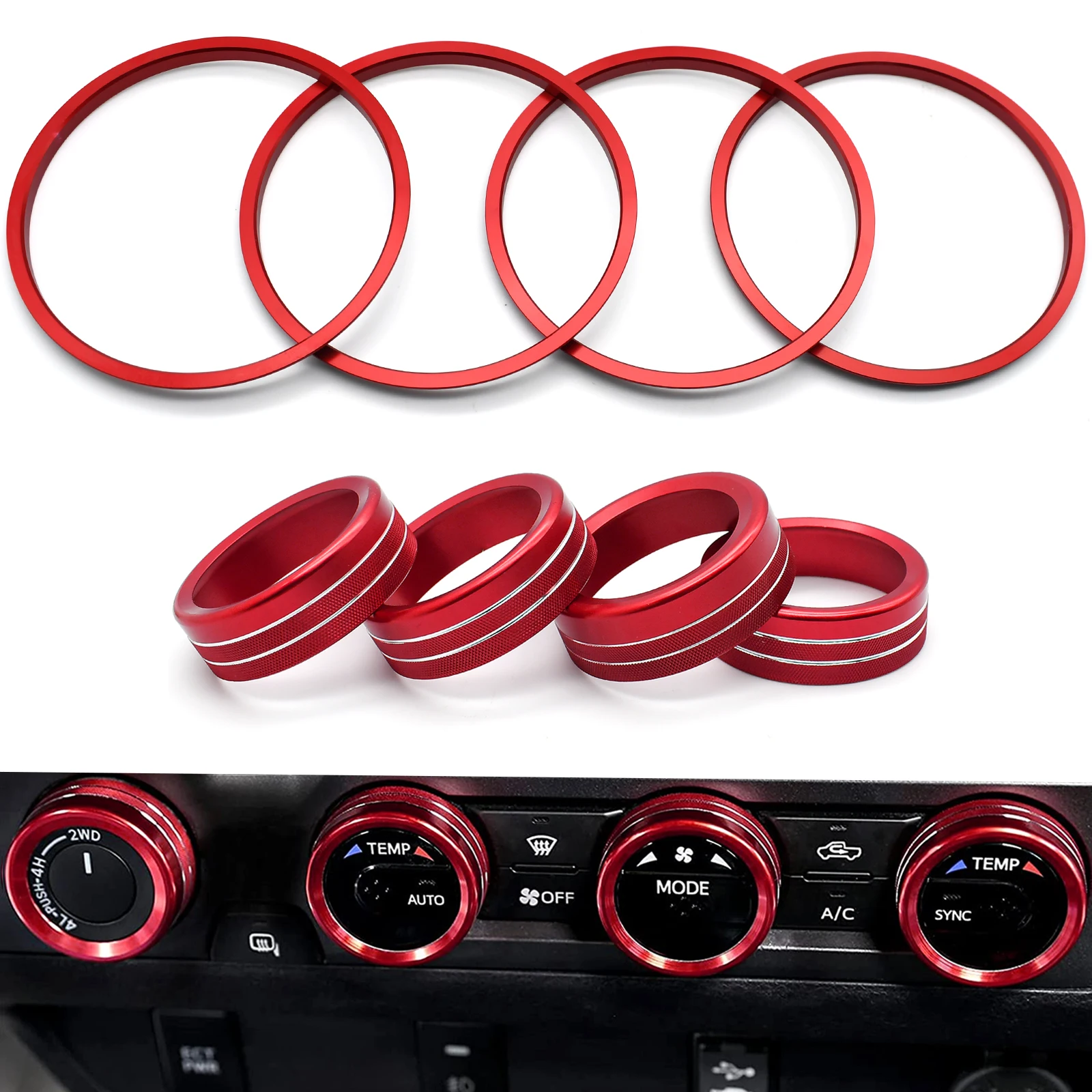 

For Toyota Tacoma 2016-2020 A/C Vent Ring Interior Decoration Cover Climate Volume Switch CD Button Knob Sticker Trim Cover