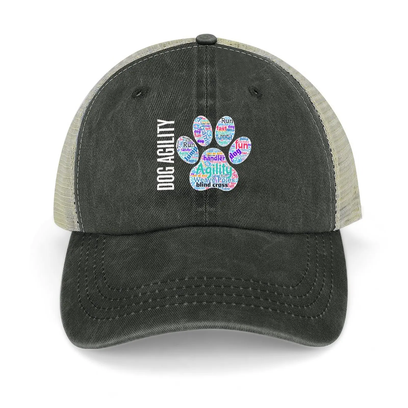 

Dog agility lover - Dog agility word cloud in shape of paw Cowboy Hat fashionable Fishing cap western Hat Kids Hat Boy Women's
