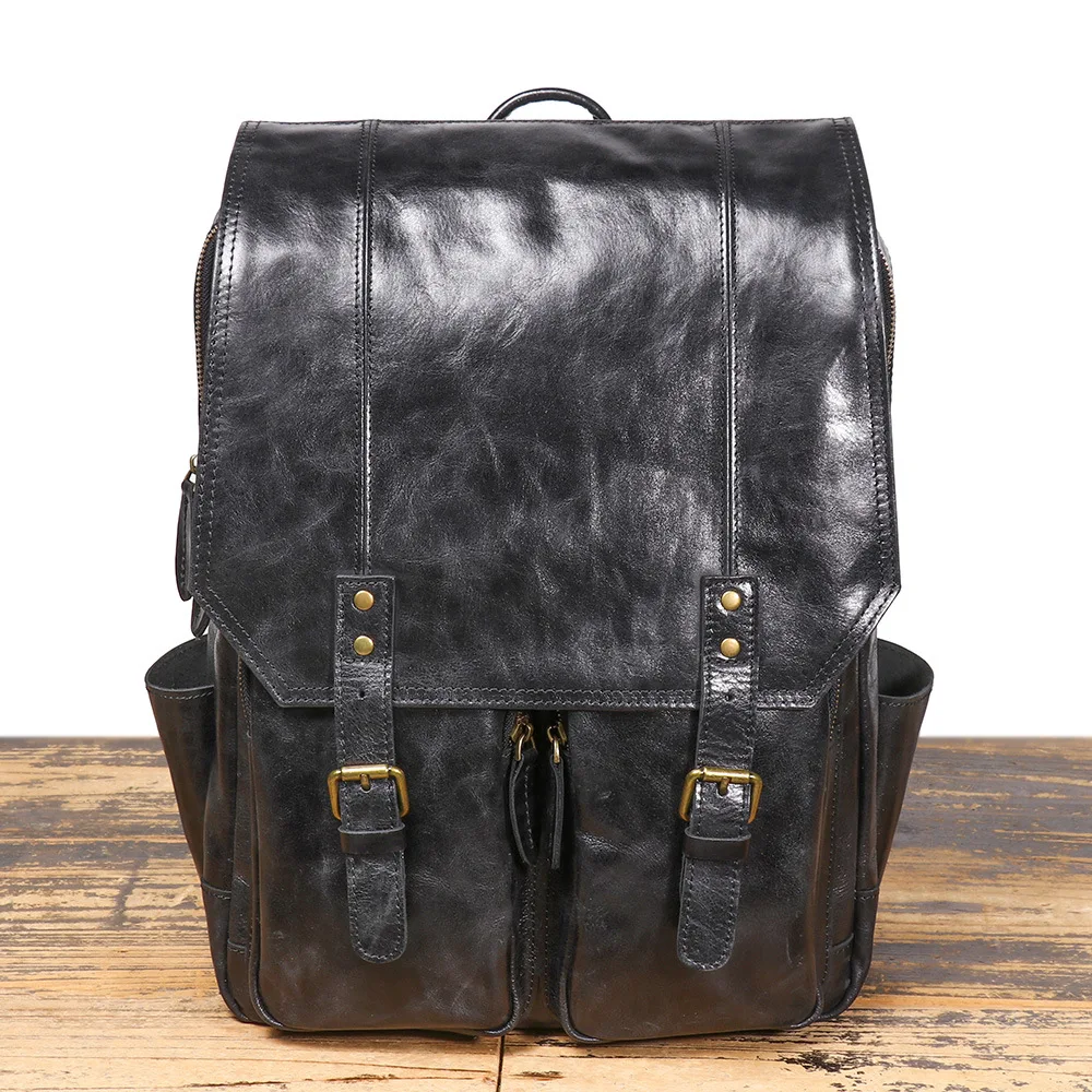 Men's Genuine Leather Shoulder Bag Outdoor Travel Backpack