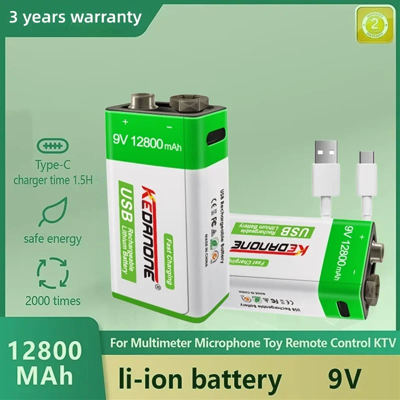

New 9V Rechargeable Battery 12800mAh 6F22 Micro USB 9v Li-ion Lithium Batteries for Multimeter Microphone Toy Remote Control KTV