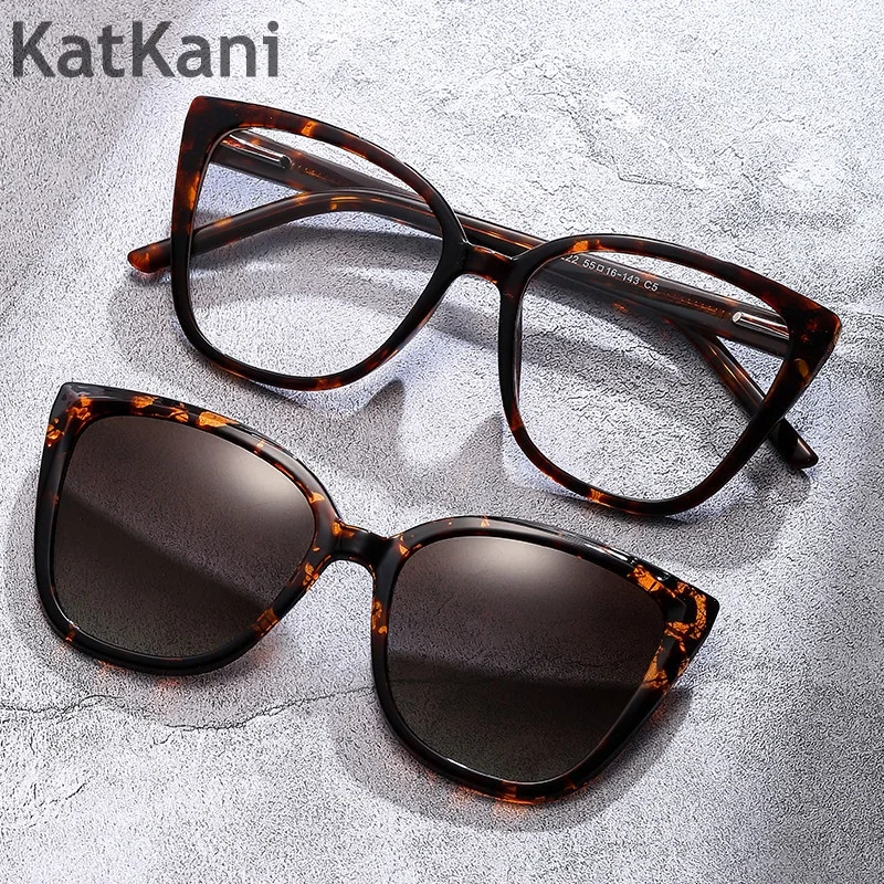 Magnetic Suction 2-in-1 Cat's Eye Women's Polarized Sunglasses Eyeglass Frame Optical Prescription Glasses