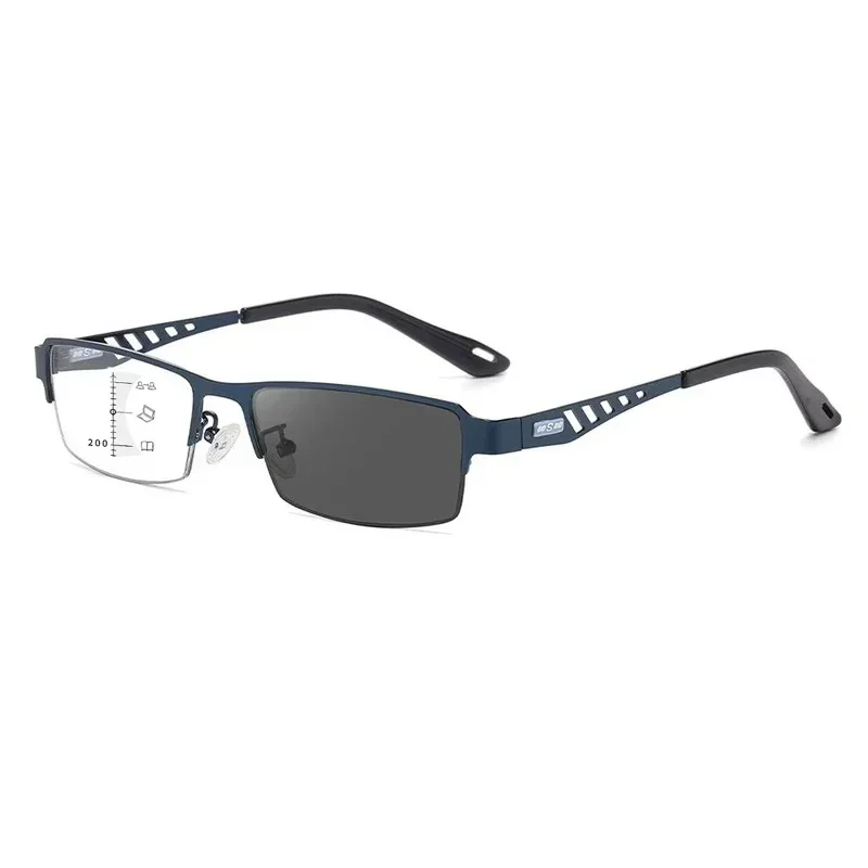 Large Frame Multifocal Glasses Men Square Metal Photochromic Reading Glasses Blue Light Blocking Eye Protection Eyeglasses 4