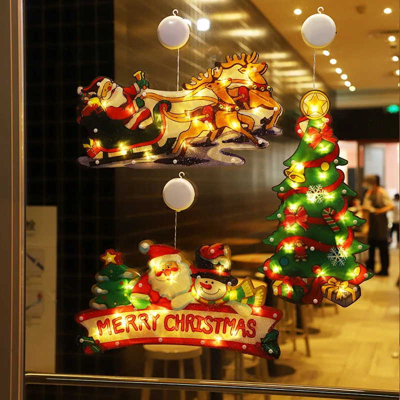 Christmas Lamp Window Hanging Lamp Christmas Decorative Shop Window Room Decoration LED Sucker Light Small Colored