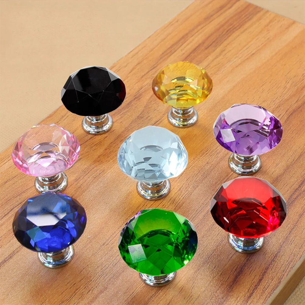 1PCS 30mm Colors Crystal Diamond Shape Glass Knobs Cupboard Pulls Drawer Knobs Kitchen Cabinet Handles Furniture Handle Hardware