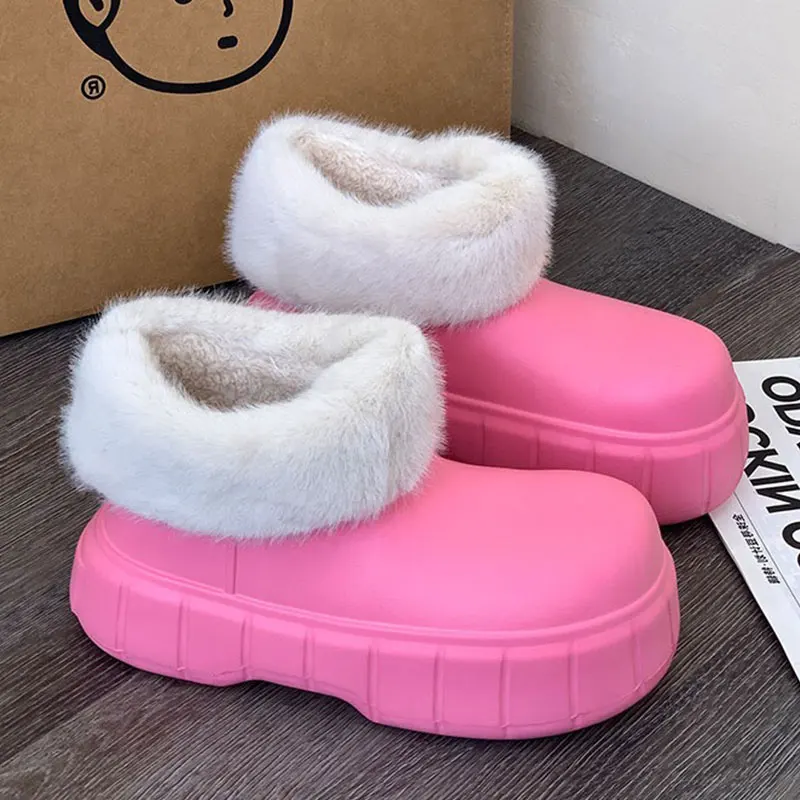 Waterproof Furry Cotton Boots Women Winter Outdoor Shoes