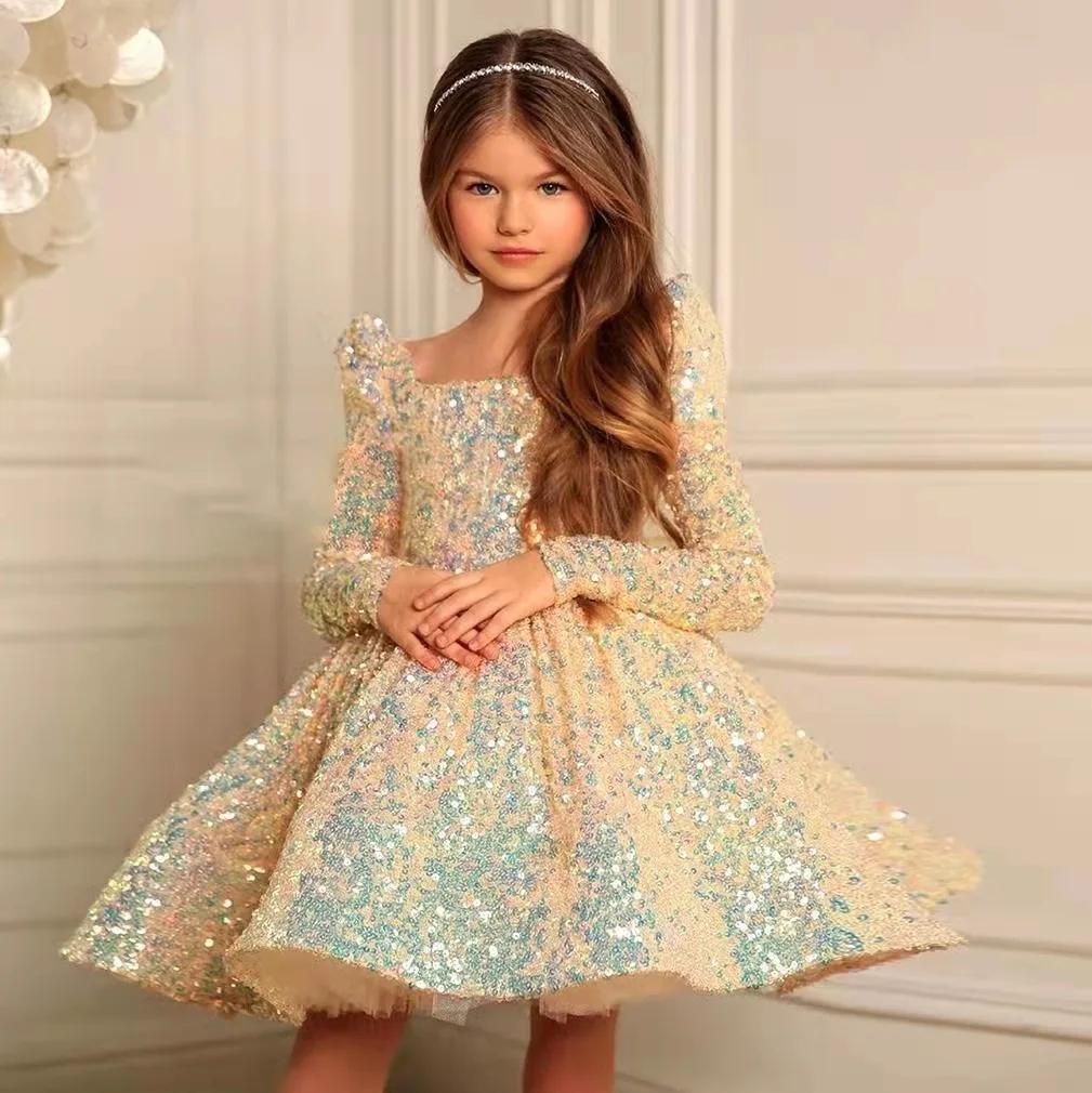 Gold Elegant Dresses for Girls 1T 14T Baby Lush Princess Girl Party