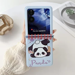 Y2K Painted PU Leather Protective Phone Case - Notebook Design - Moto Razr Plus 2024 (Blue Panda)