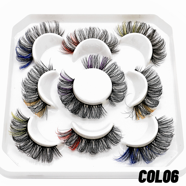 5/8pairs Colored Eyelashes Wispy Mink Lashes Natural Fluffy Cat Eye Lashes Strip 5D False Eyelashes Eyelash Extension