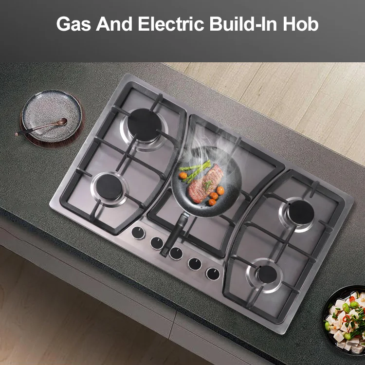 Kitchen Appliances 5 Burner Electronic Ignition Gas Hob Gas Cooker Cooktop Household Stainless Steel Stove
