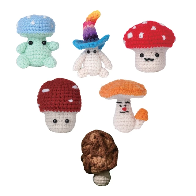 Crochet Kit DIY Mushroom Crochet Kit With Knitting Yarn Needles Plush Doll  Easy(6 In 1 Set)