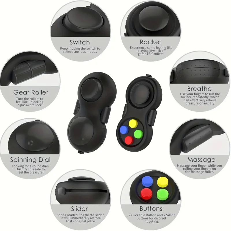Stress Relief Handle 8 Functions Cube Decompress Toy Variety Gamepad Decompress Fidget Pad Relieve toys for kids fidget toy anti stress toy