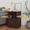 Night Stand, LED Nightstand, Modern Nightstand with Charging Station, Night Stand with 2 Drawers and Sliding Door, Curvy Edge 6