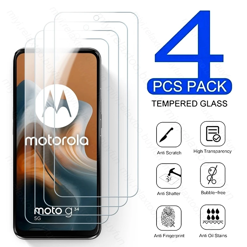 

Стекло MotoG34, 4 шт., закаленное стекло для Motorola Moto G34 5G G 34 2024 XT2363-4 6,5 дюйма, защита экрана телефона, Взрывозащищенная HD пленка