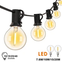 G40 ในร่มกลางแจ้ง String Light E12 ซ็อกเก็ต EU ปลั๊ก 220V เชื่อมต่อหรี่แสงได้ Vintage Fairy Light สําหรับ Backyard Patio Decor 1