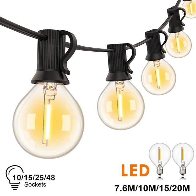 G40 ในร่มกลางแจ้ง String Light E12 ซ็อกเก็ต EU ปลั๊ก 220V เชื่อมต่อหรี่แสงได้ Vintage Fairy Light สําหรับ Backyard Patio Decor 1