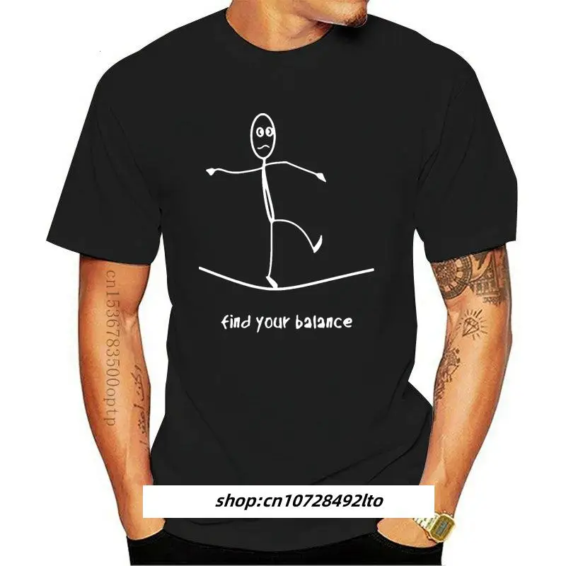

New Find Your Balance Stick Figure Tee Balancing Graphic T-Shirt Trendy Streetwear Tee Shirt