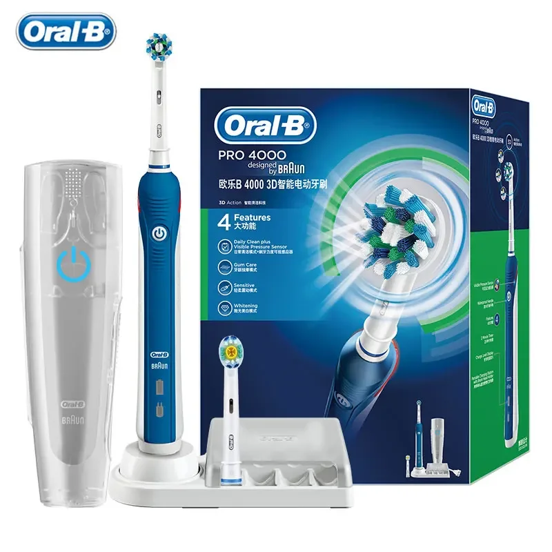thumbnail image 1 of Cepillo de dientes eléctrico Oral B Pro 4000, cepillo de dientes con vibración sónica 3D para adultos, sensor de presión visible, 4 modos, recargable, 1 of 5