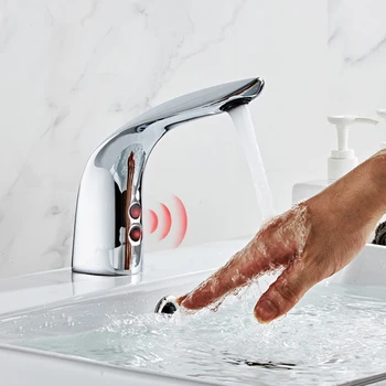 ก๊อกน้ําเซ็นเซอร์อัตโนมัติ วัสดุทองเหลืองโครเมียม แรงดันไฟฟ้า AC 220 และการติดตั้งดาดฟ้าแรงดันไฟฟ้า Dc 6 1