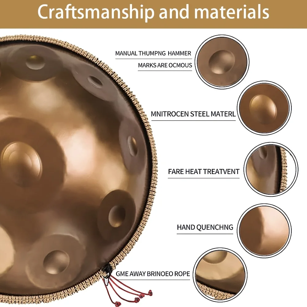 Musical Percussion Instruments 432Hz Stainless Steel Handpan Drum 9/10/12notes D Minor 22 inch with Steel Tongue Including Bag for Yoga Meditation Beg