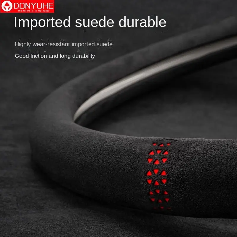 Suede Steering Wheel Cover Slim Non-Slip D-Shape Round Breathable Sweat Absorbing Flip Fur Handlebar Cover Four Season Universal
