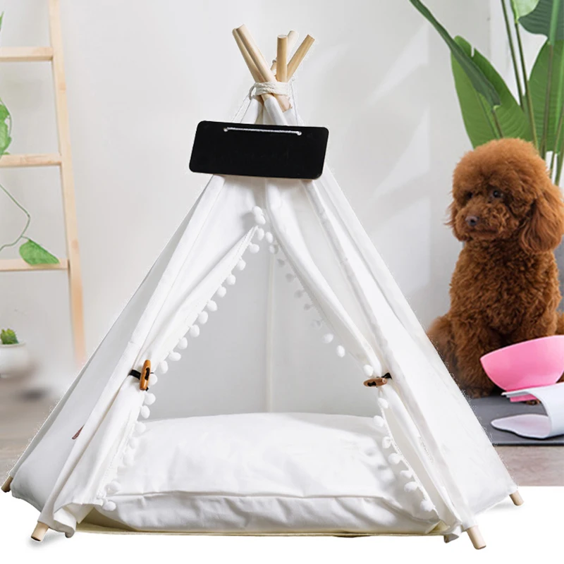 

Pet Teepee Tent for Dogs Cats Rabbits Portable Canvas Dog Tents Cat Bed Pet Teepee Houses with Soft Cushion for Indoor Outdoor