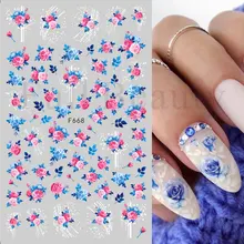  3D Botanical Floral Nail Art Sticker Purple Blue Red Rose Flower Slider Butterfly Self-adhesive Decal Manicure Decoration SAF666 