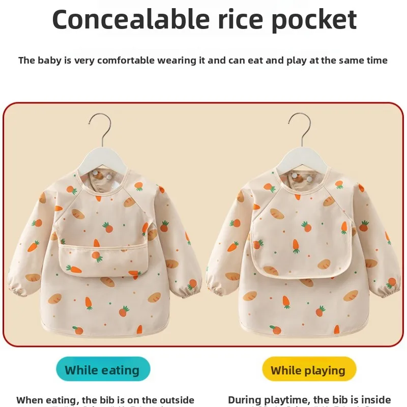 New Baby Eating Coverall Children's Bibs Autumn Long-sleeved Waterproof Anti-dirty Baby Auxiliary Food Rice Pocket Kids Bibs
