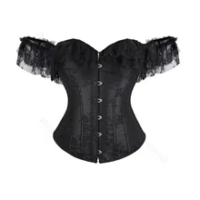  Gothic Corset Top Plus Size Steampunk Corsets for Women Goth Clothing Corset Faux Leather Corset Bustier Strapless Black 