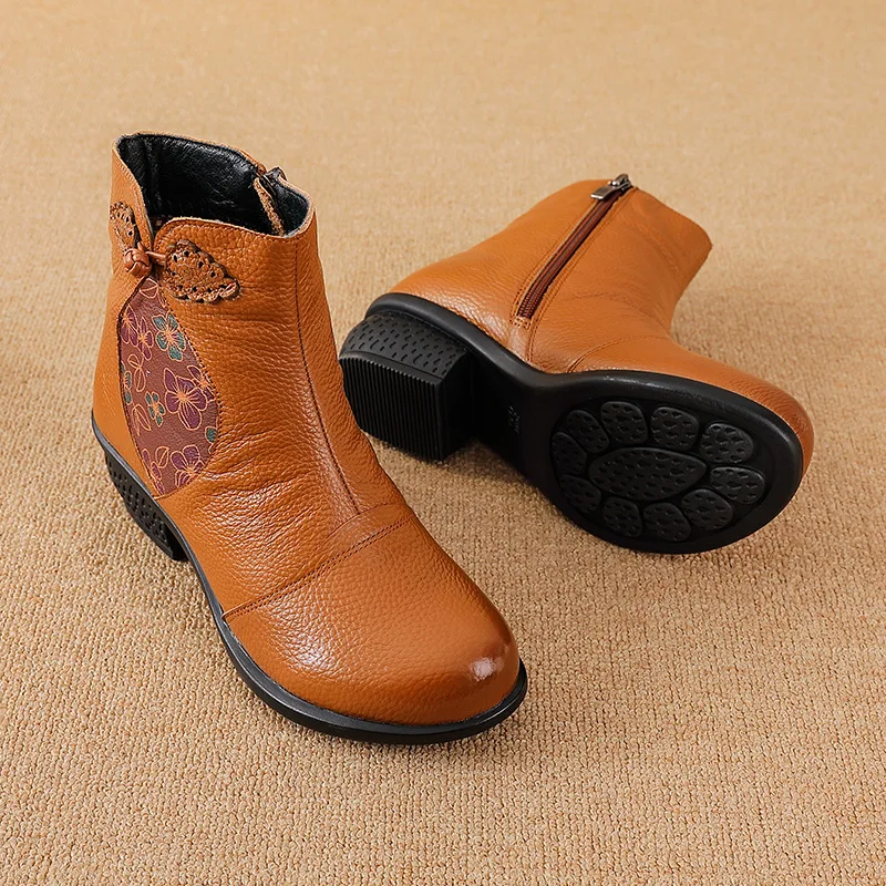 2025, Herbst und Winter, neue Oberschicht aus Rindsleder, Farbblockierung, rutschfeste Sohle, einzelne Mutter mittleren Alters, Einzel- und Samtstiefel – Detail 6