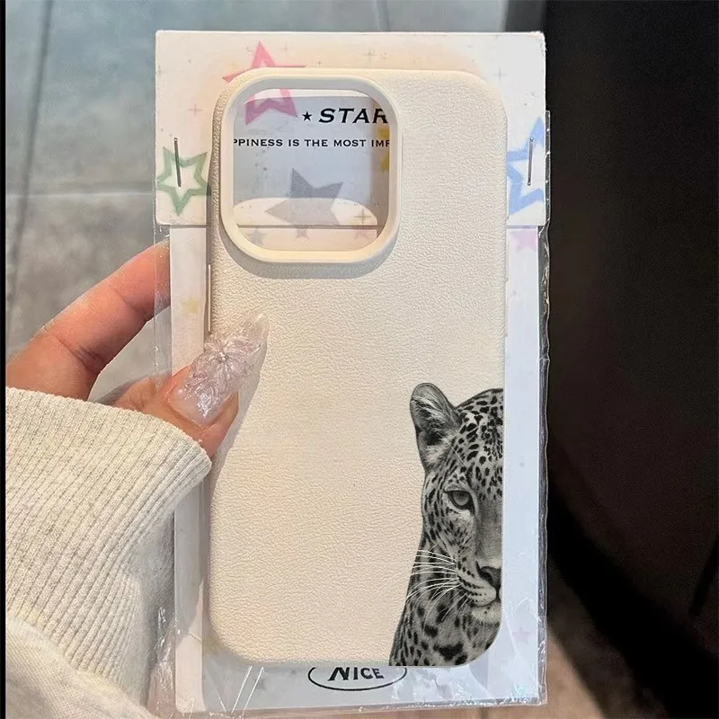 Elegant Black Cheetah Lychee-Textured Soft Phone Case