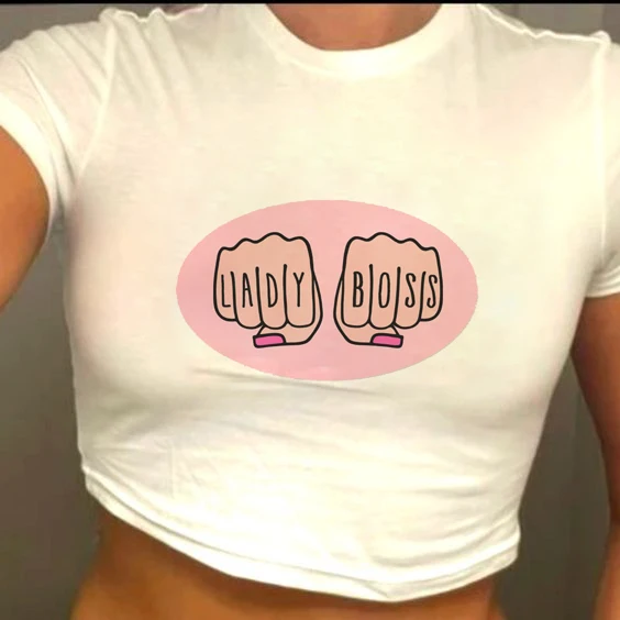 American basic round neck pullover letter print knit short sleeve T-shirt Spice Girls Summer Slim-fit crop top