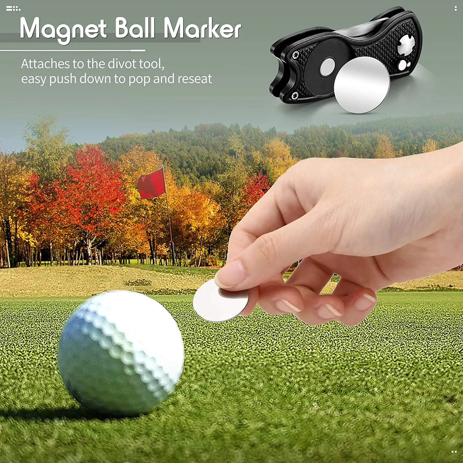 Foldable Golf Divot Repair Tool with Golf Ball Tool Pitch Groove Cleaner Golf Accessories Putting Green Fork Golf Training Aids 3