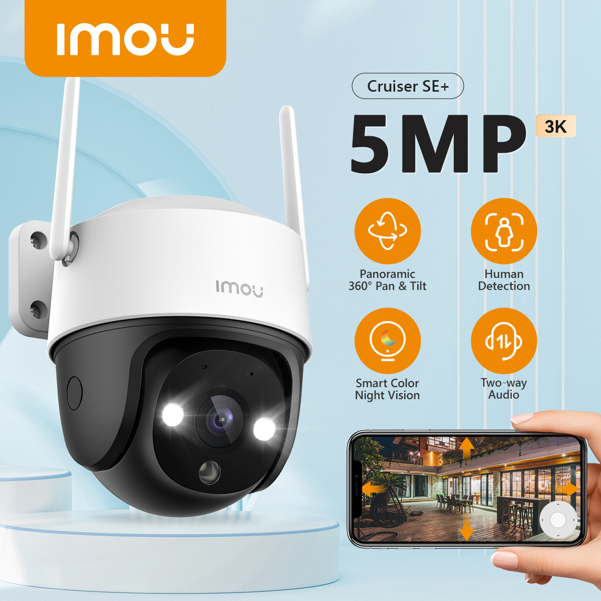 IMOU Cruiser SE+ 5MP 3K WiFi Camera Dual Antenna Outdoor IP66 Weatherproof Full Color Tracking Camera AI Human Detection Camera