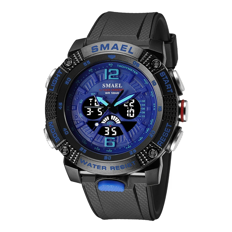 Waterproof Digital LED Display Quartz Analog Stopwatch Fashion Men's Sport Watch - Green Orange Design