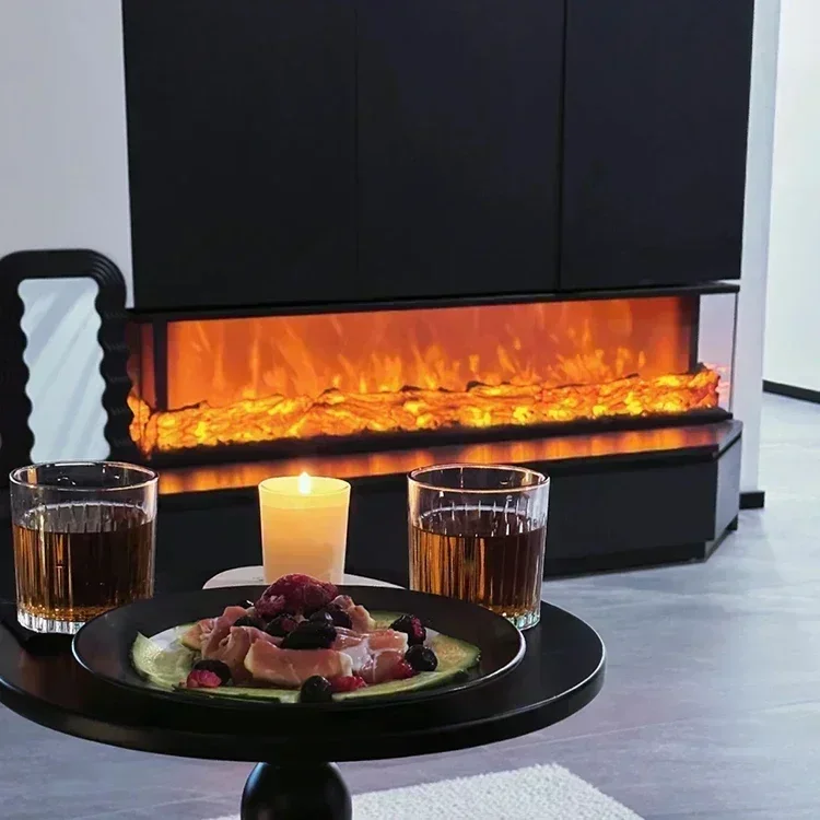 Indoor Modern Home Surround 3-Sided Glass 150CM/60 Inch Stoves with Most Realistic Natural Decor Fire Digital Electric Fireplace