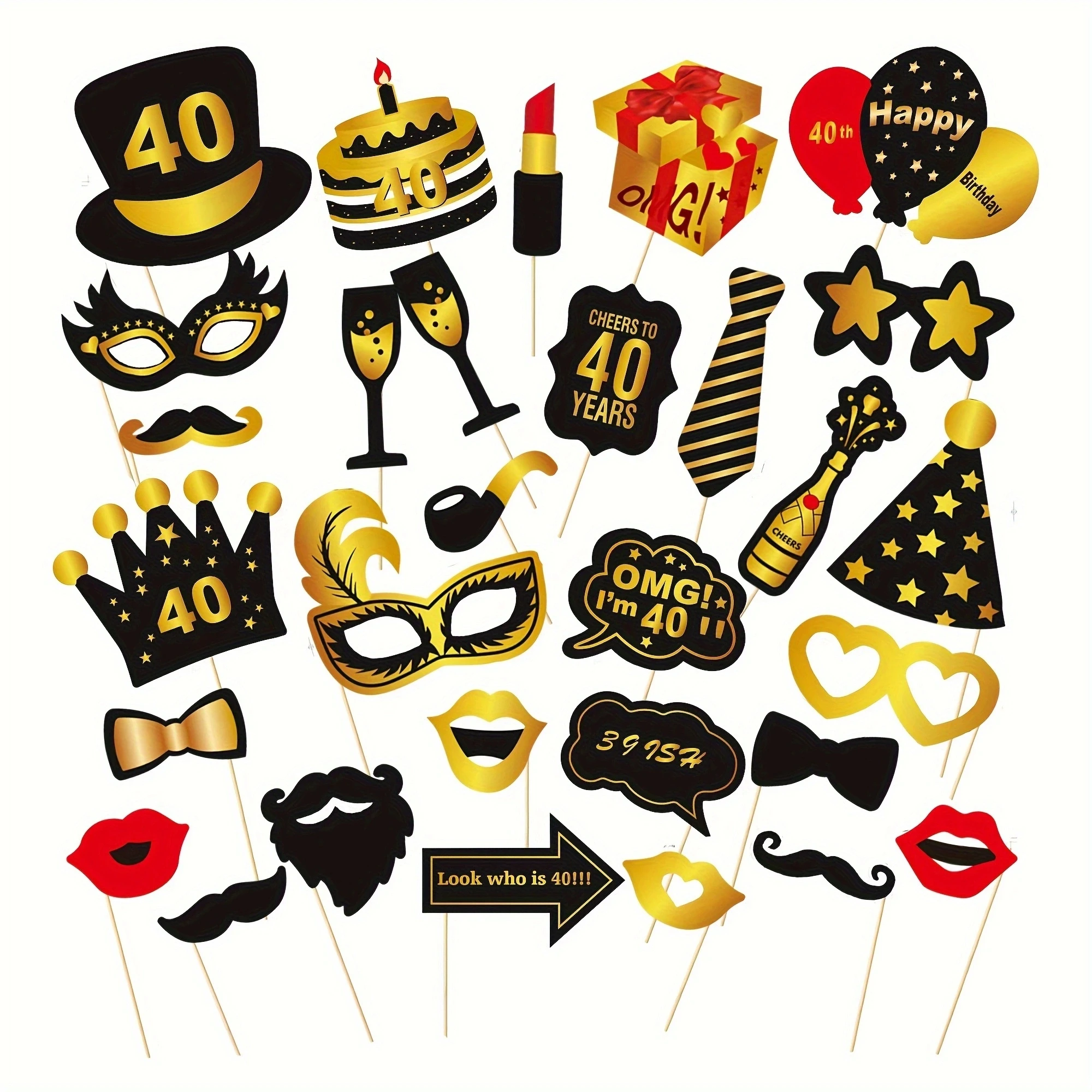 30pcs 40th universal birthday photo props birthday party props set party decoration photo supplies