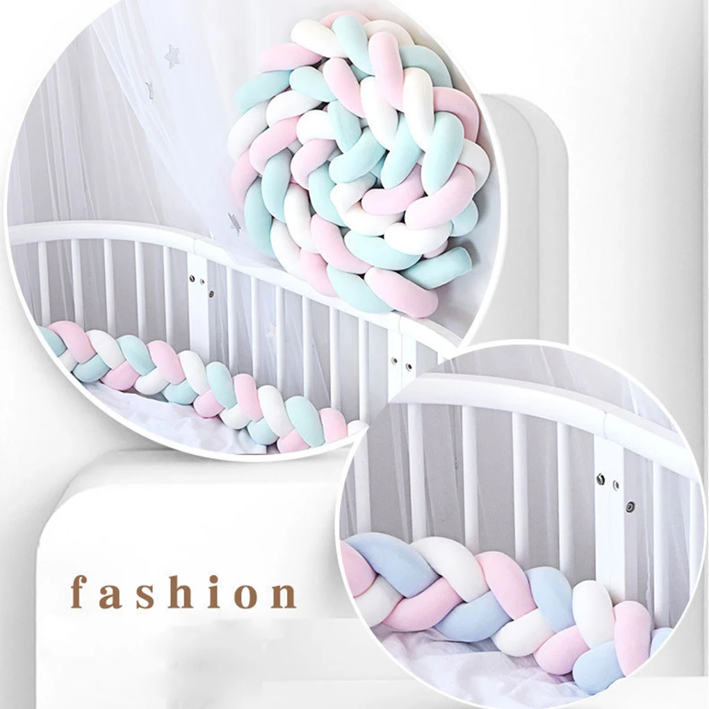 Braided Baby Crib Bumper (1.5M), Soft Knot Pillow Cushion for Crib Protection