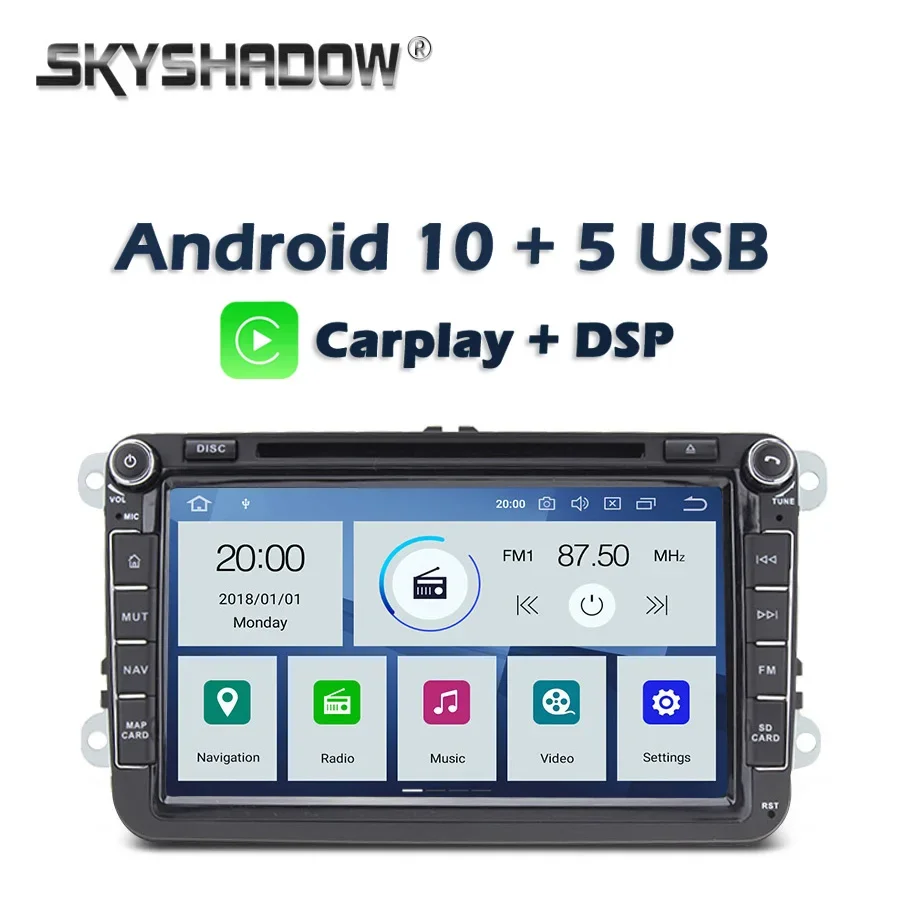 Carplay DSP Car DVD Player PX6 IPS Android 10.0 4GB +64GB RDS Radio Bluetooth GPS Map Wifi For VW POLO GOLF PASSAT B5 B6 Tiguan