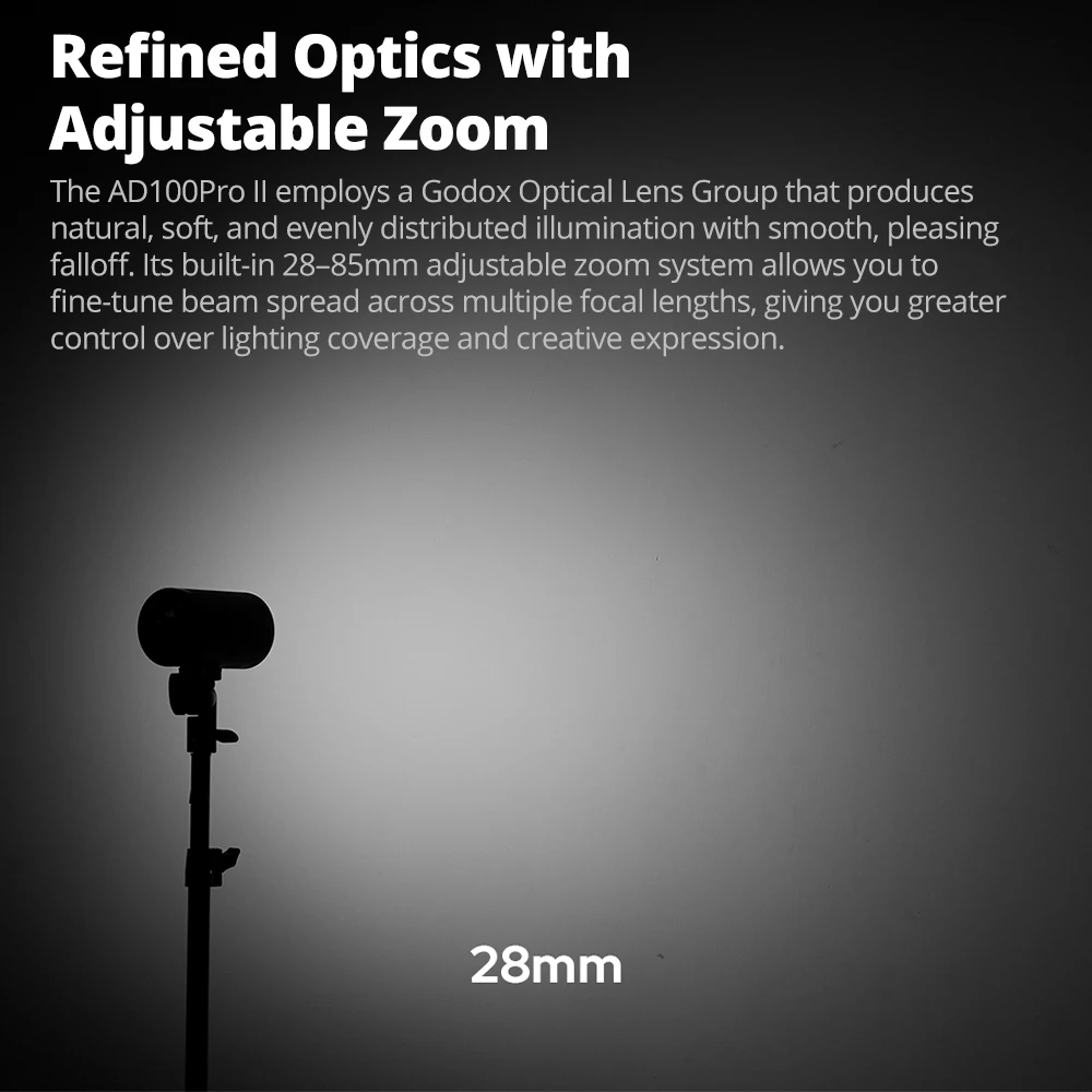Godox AD100ProII 100Ws 1/8000s HSS TTL 모드 스트로브 포켓 플래시, 1.5초 재활용 시간, HD 컬러 스크린 탑재, 인물 사진 촬영용