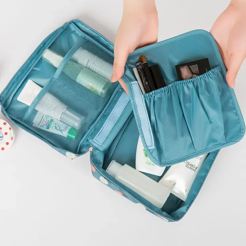 Portable 3 layers Makeup Organizer Bag Mesh Divider Cosmetic Cases  Waterproof Toiletries Pouch Travel Storage Tools  Wash Bag 2