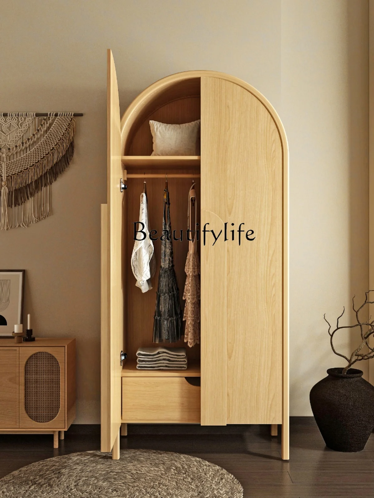 

French Style Solid Wood Wardrobe Storage Misty Style Log Retro Designer Art Home Bedroom Wardrobe