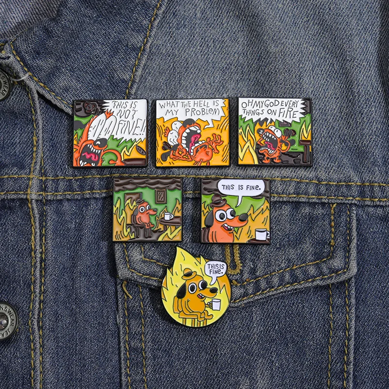 Cartoon Brooch Little Yellow Dog Universal Metal Puppy Drinking Coffee Badge for Clothes Bag