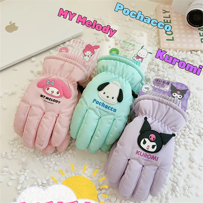 Kawaii 애니메이션 쿠로미 장갑, 마이 멜로디 파초코, 어린이 스키, 야외 학생 사이클링 플러스 벨벳, 추위 및 보온 유지